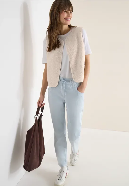 Cecil Damen Weste aus Teddy-Material mit Rundhals in Weiß, Gr: M