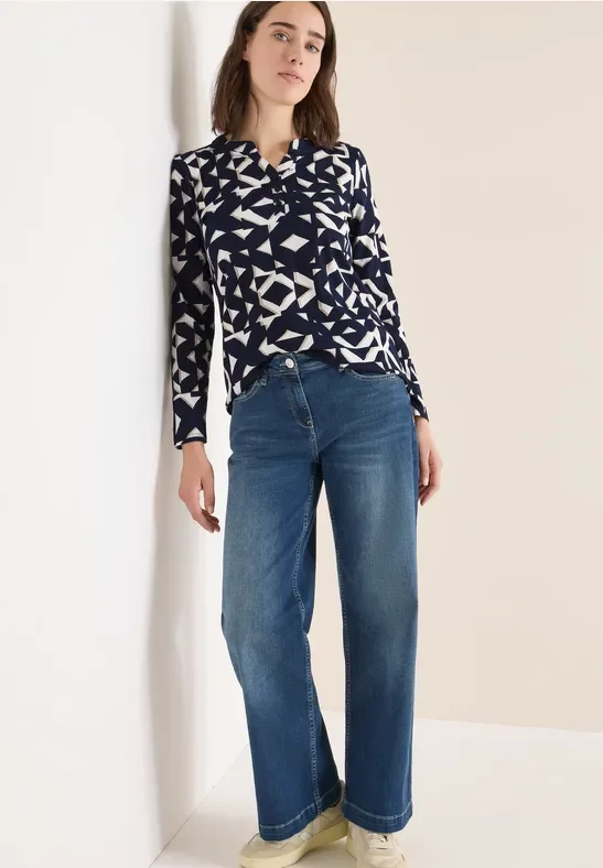 Cecil Damen Print Shirt im Tunika-Look in Blau, Gr: XS