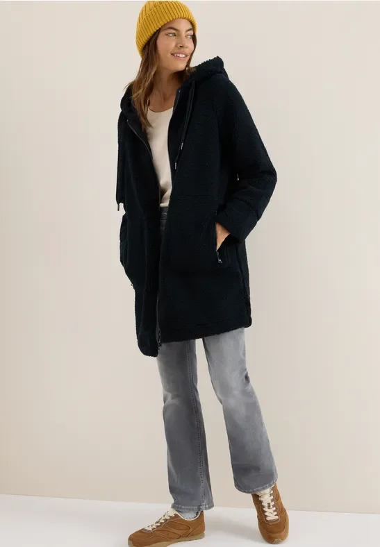 Thumbnail - Cecil Damen Teddy Mantel mit Kapuze in Blau, Gr: L