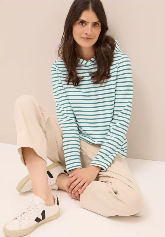 Cecil Damen Gestreiftes Sweatshirt in Grün, Gr: XL