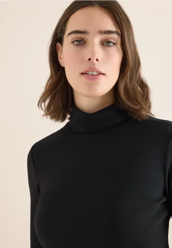 Cecil Damen Langarmshirt in Rippstruktur in Schwarz, Gr: L