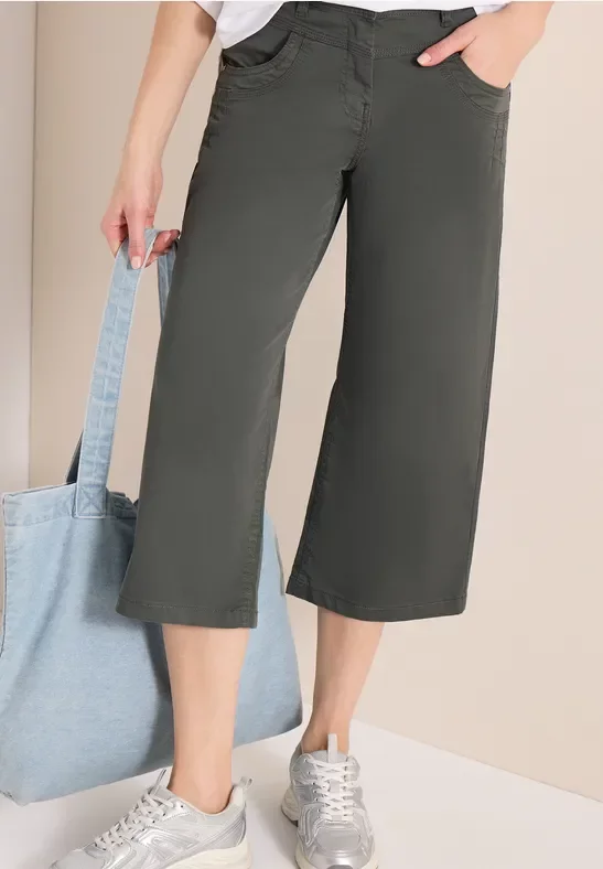 Cecil Damen High Waist Flared Leg Hose im Loose Fit in Grün, Gr: 30