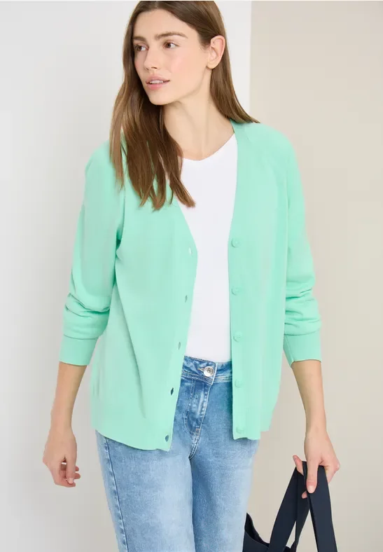 Cecil Damen Basic Cardigan mit V-Neck und Knöpfen in Grün, Gr: L