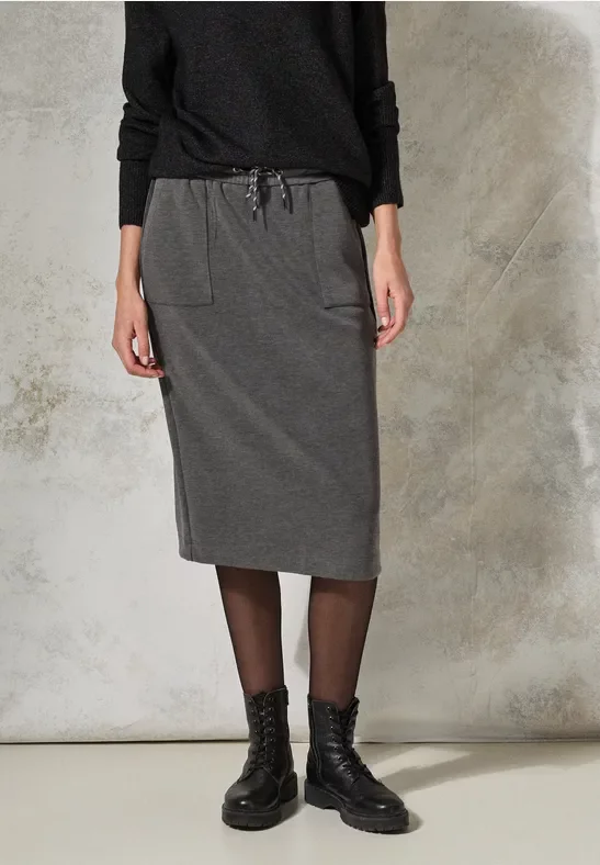 Cecil Damen Silk-touch Midi-Rock in Grau, Gr: XXL
