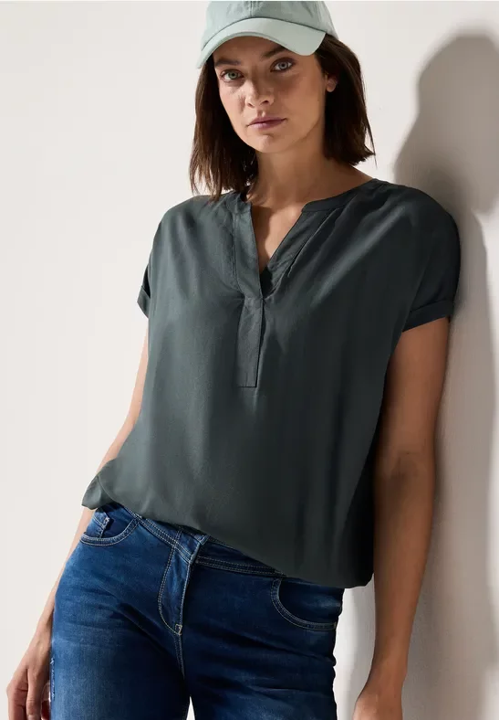 Thumbnail - Cecil Damen Bluse in Unifarbe in Grün, Gr: S
