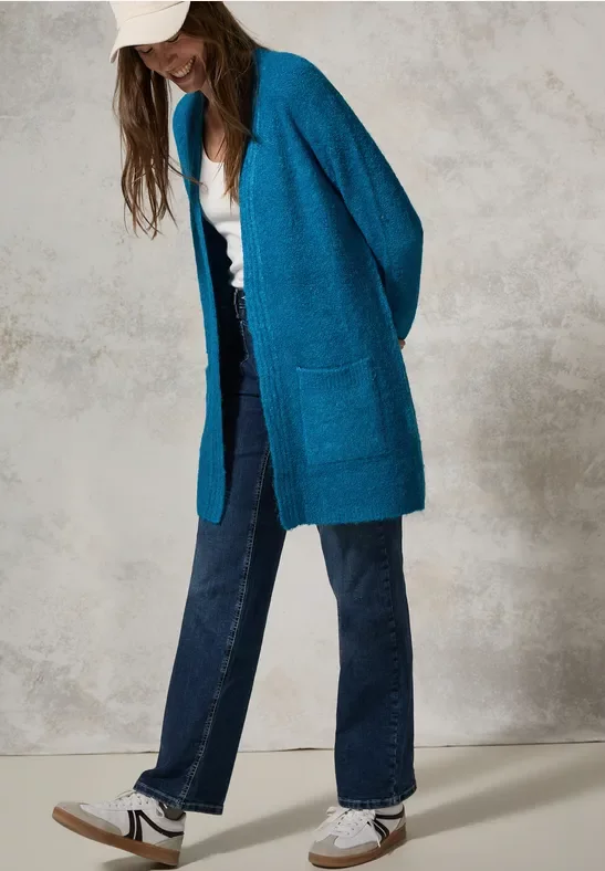 Cecil Damen Langer Bouclé Cardigan in Türkis, Gr: M