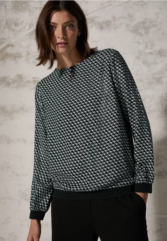 Cecil Damen Bluse mit Minimal Print in Grün, Gr: XL