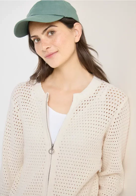 Cecil Damen Langarm Cardigan in Crochet-Optik in Beige, Gr: M