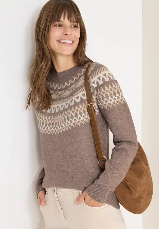 Thumbnail - Cecil Damen Gemusterter Strickpullover in Braun, Gr: XS