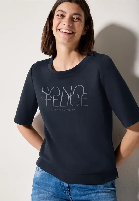 Thumbnail - Cecil Damen T-Shirt mit Wording in Blau, Gr: L