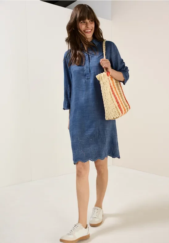 Cecil Damen Lyocell Kleid mit Stickerei in Blau, Gr: XS