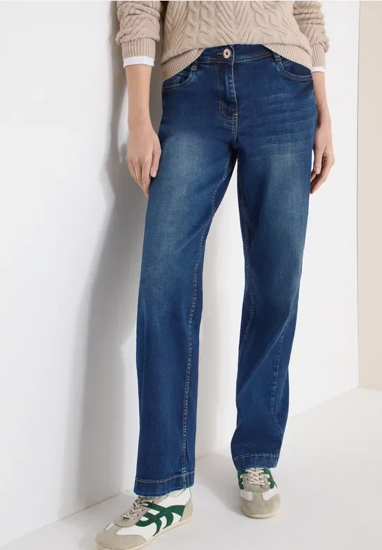 Cecil Damen Wide Leg Jeans in Blau, Gr: 33