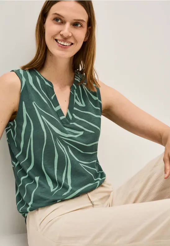 Thumbnail - Cecil Damen Gemustertes Split Neck Top in Grün, Gr: S
