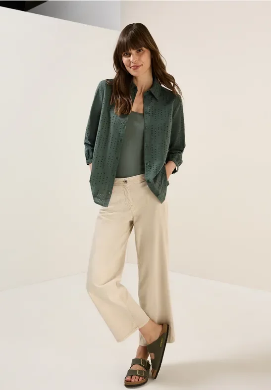 Thumbnail - Cecil Damen Hemdbluse mit Lochstickerei in Grün, Gr: L