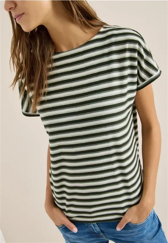 Cecil Damen Gestreiftes T-Shirt in Grün, Gr: S