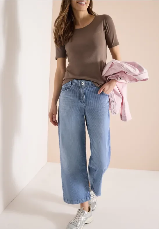 Cecil Damen 7/8 Wide Leg Jeans im Loose Fit in Weiß, Gr: 32