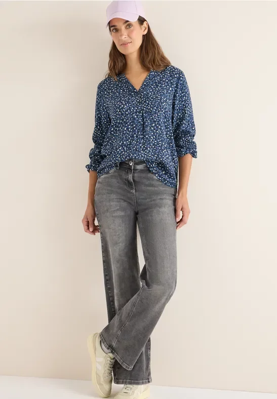 Cecil Damen Gemusterte Bluse in Blau, Gr: 3XL