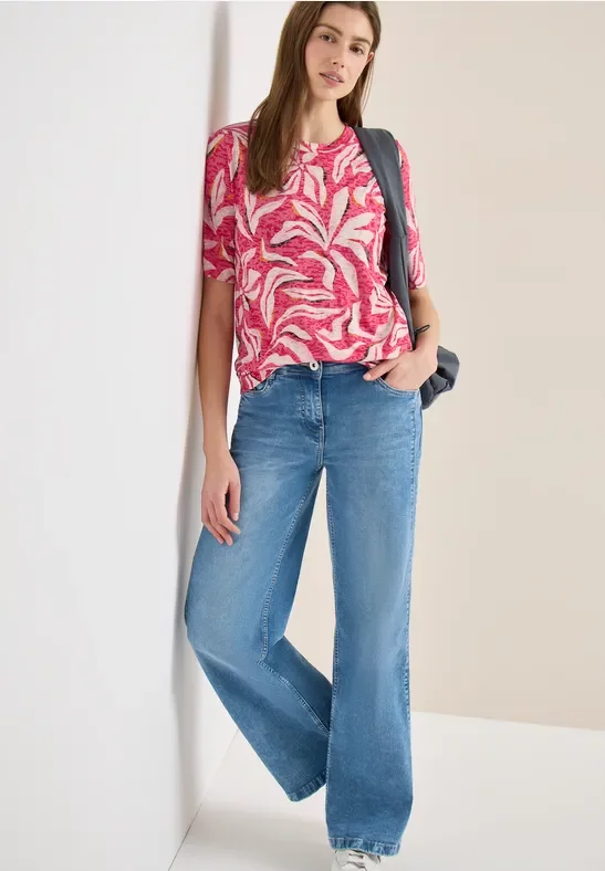 Cecil Damen Ausbremmer Shirt mit Print in Pink, Gr: S