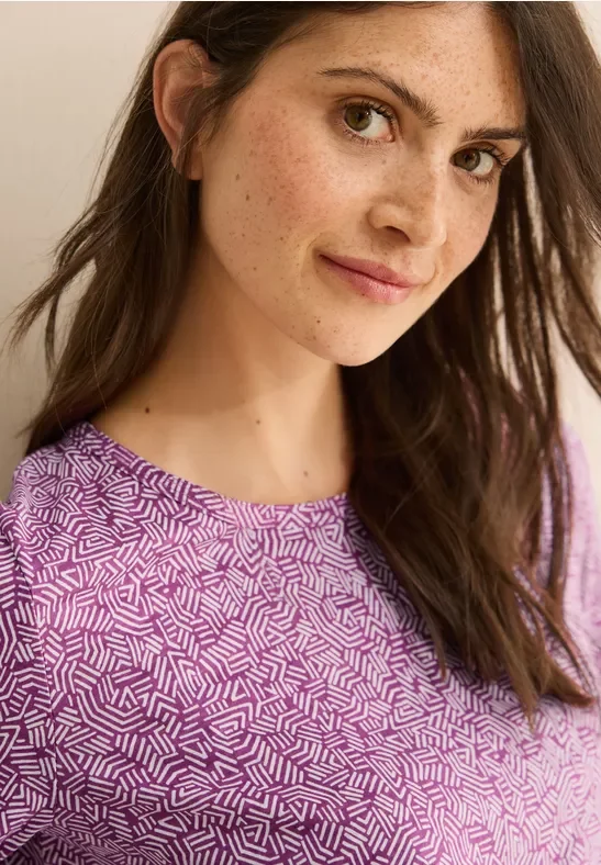 Cecil Damen Gemustertes Rundhalsshirt in Pink, Gr: XL