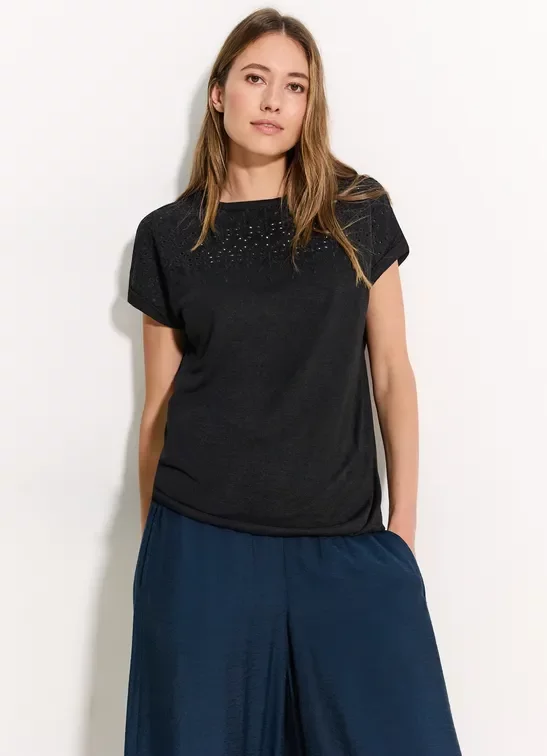 Cecil Damen T-Shirt mit Stickerei in Schwarz, Gr: XS