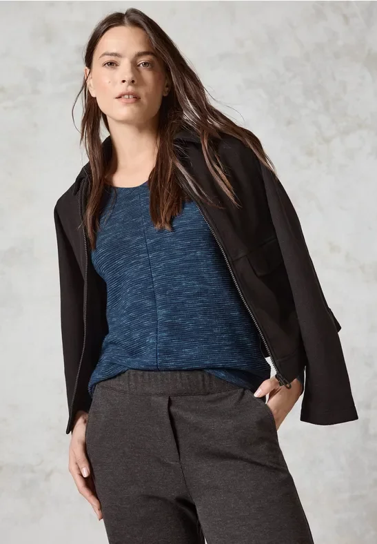 Thumbnail - Cecil Damen Strukturmix-Pullover in Blau, Gr: XS