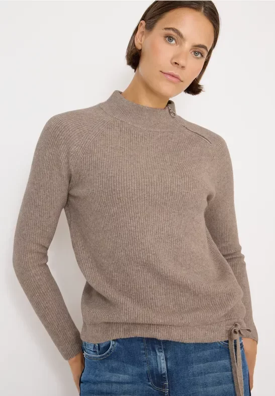 Cecil Damen Strukturpullover mit Zipper in Braun, Gr: S