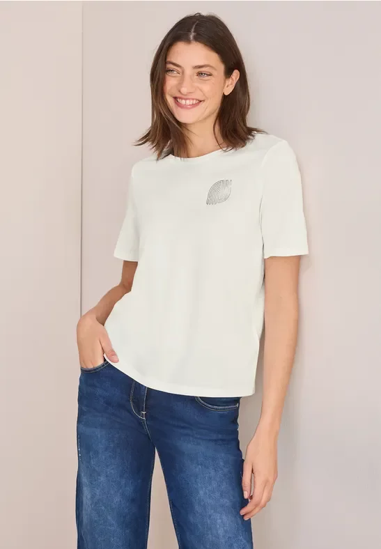 Cecil Damen T-Shirt mit Print-Detail in Weiß, Gr: XL