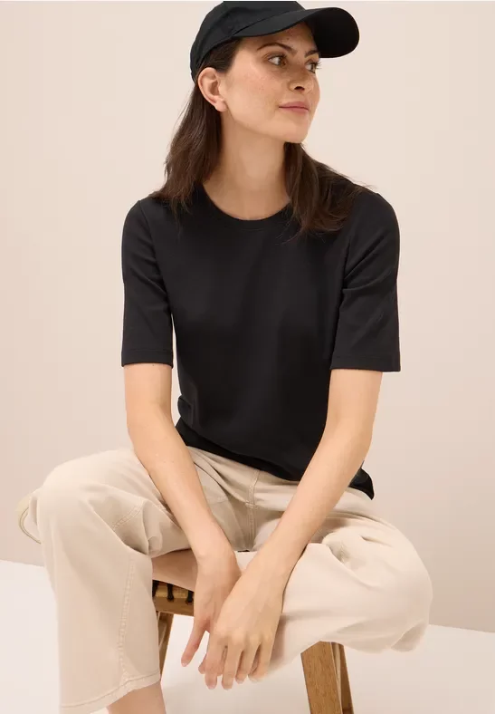 Cecil Damen Basic Ripp T-Shirt in Schwarz, Gr: XS
