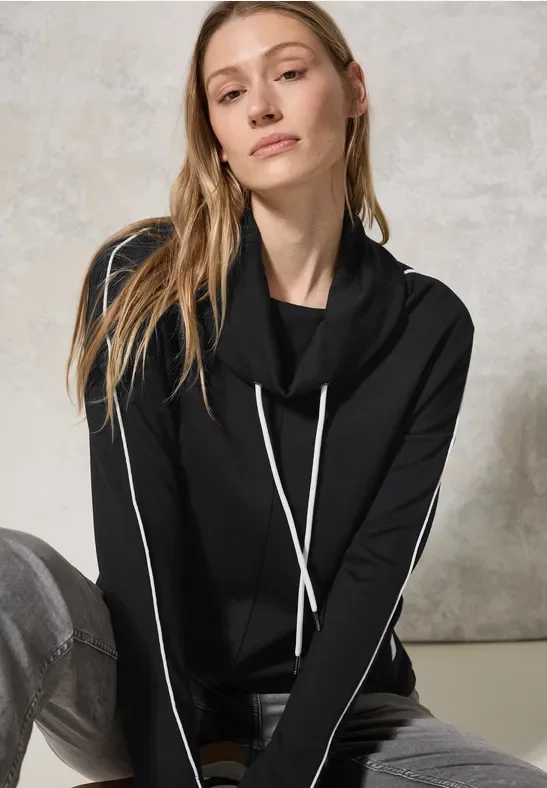 Cecil Damen Shirt mit Kontrast-Detail in Schwarz, Gr: XS