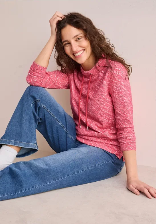 Thumbnail - Cecil Damen Shirt mit Diagonalstruktur in Rot, Gr: XL