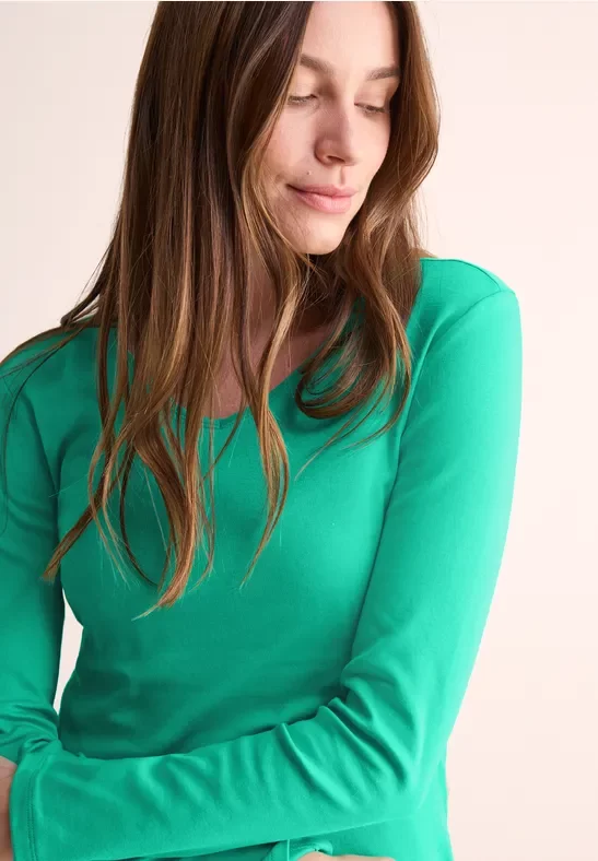 Thumbnail - Cecil Damen Shirt mit V-Ausschnitt in Grün, Gr: XXL