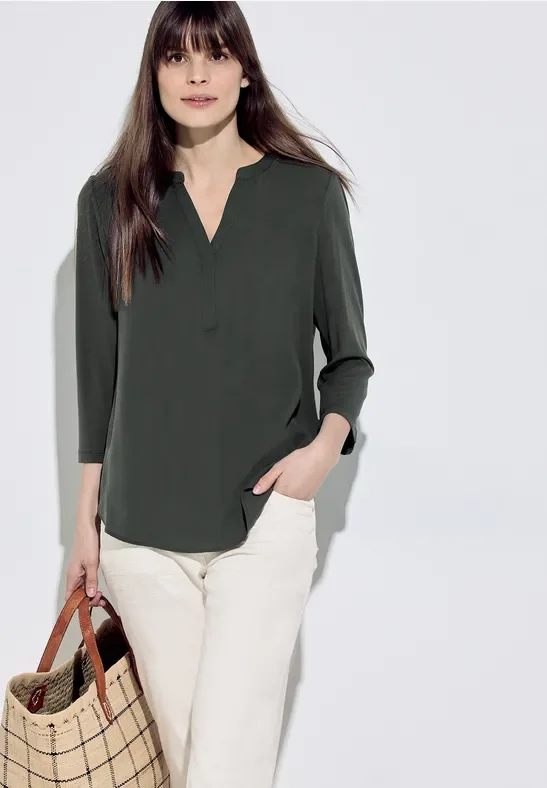 Thumbnail - Cecil Damen Materialmix Bluse in Grün, Gr: XS