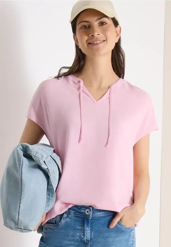 Cecil Damen Kurzarm Bluse mit Strukturmix in Rosa, Gr: L