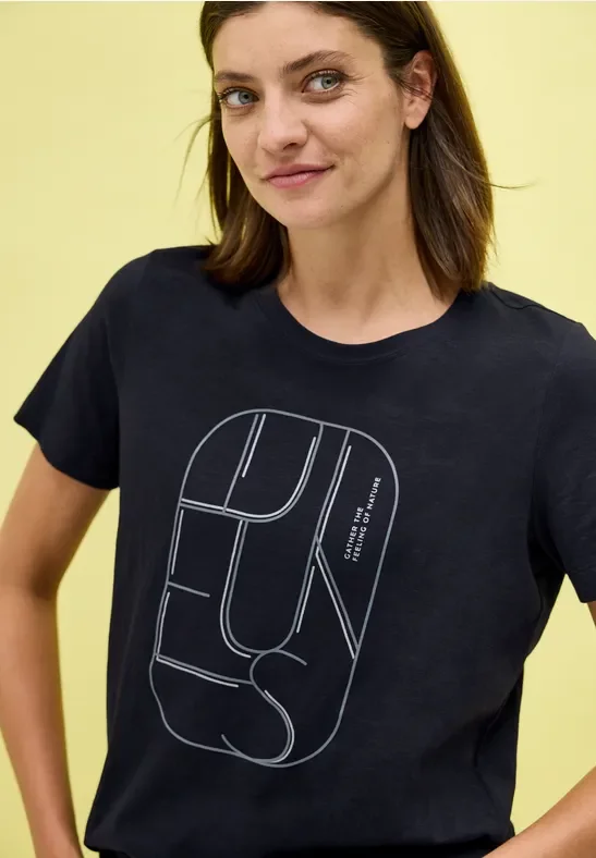 Thumbnail - Cecil Damen T-Shirt mit Artwork in Blau, Gr: M