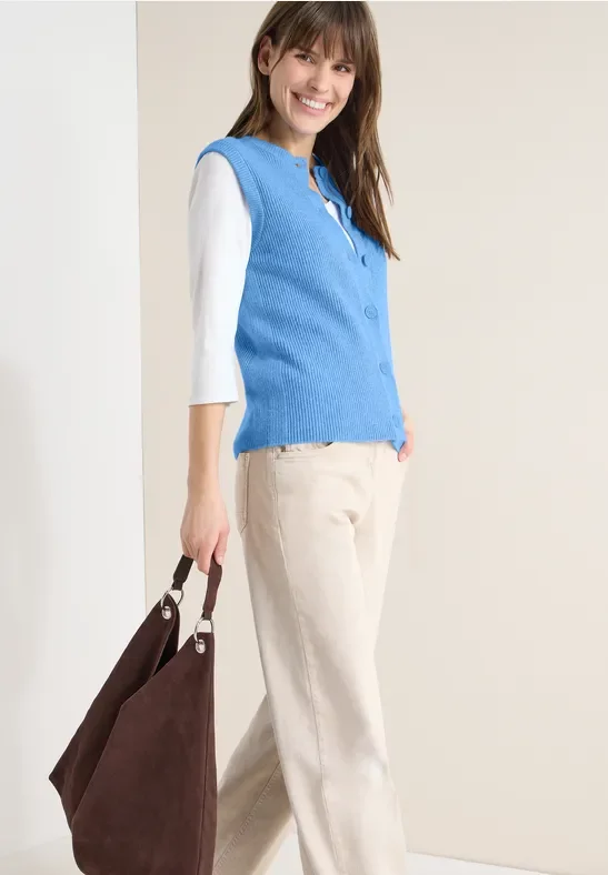 Cecil Damen Rippstruktur Weste in Blau, Gr: XL