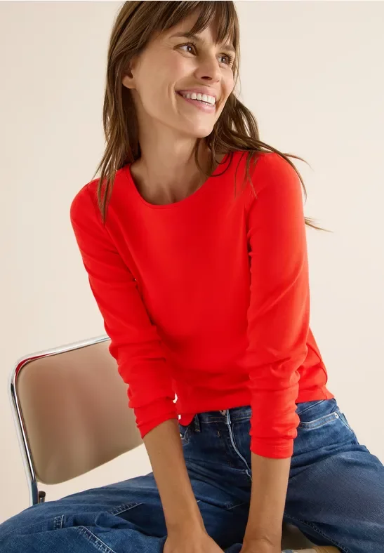 Cecil Damen Shirt mit U-Boot-Ausschnitt in Orange, Gr: XS