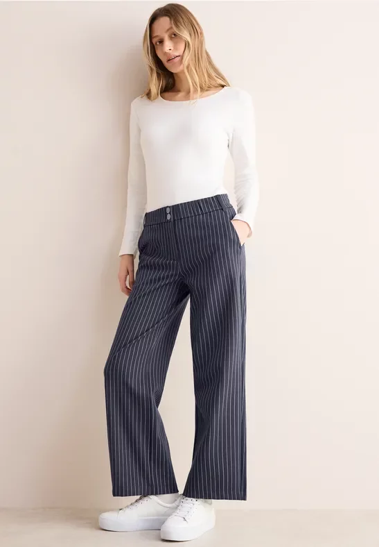 Cecil Damen Gestreifte Wide Leg Hose in Blau, Gr: XXXL