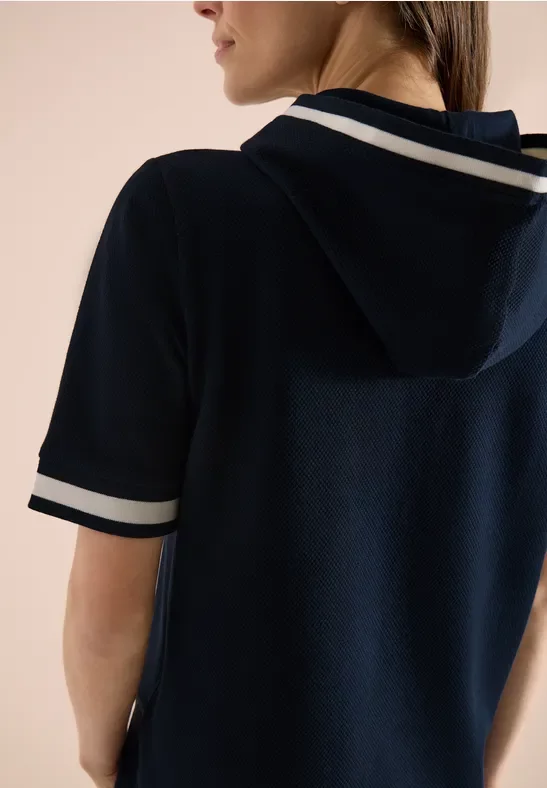 Cecil Damen Kurzarm Shirt mit Kapuze und Rippdetails in Blau, Gr: L