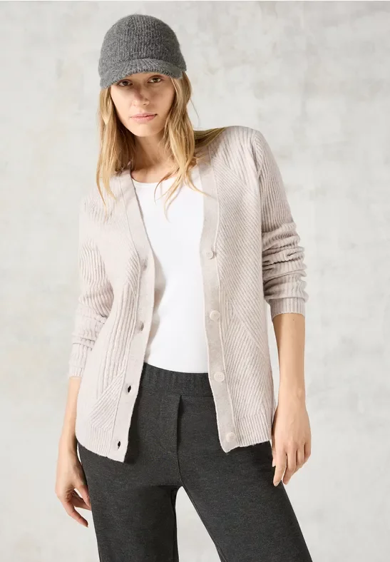 Cecil Damen Cardigan mit Strickmuster in Weiß, Gr: XXL