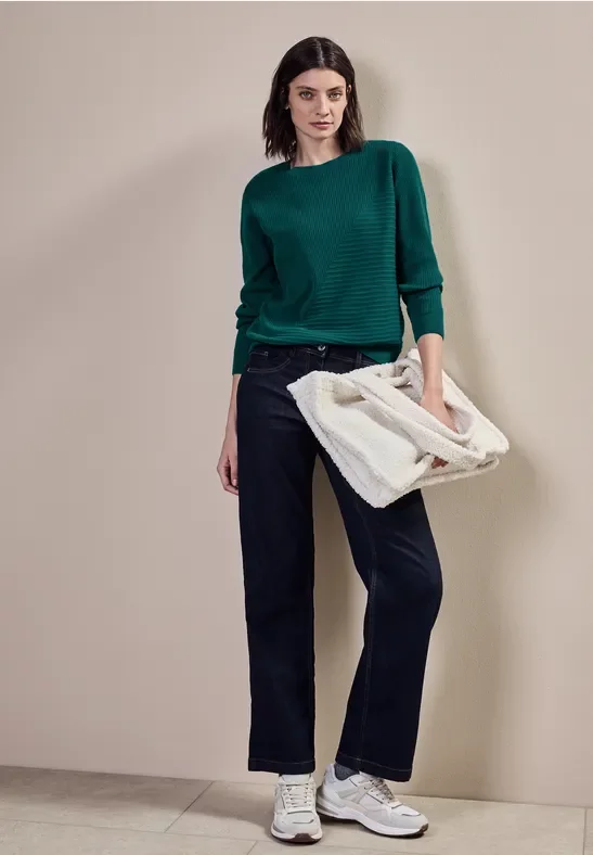 Thumbnail - Cecil Damen Pullover mit Rippstrukturmix in Grün, Gr: XXL