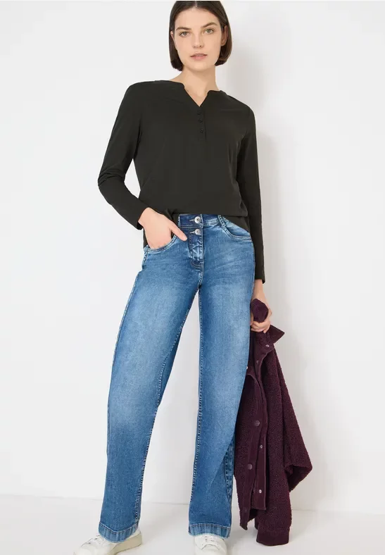 Thumbnail - Cecil Damen Split Neck Langarmshirt in Grün, Gr: L