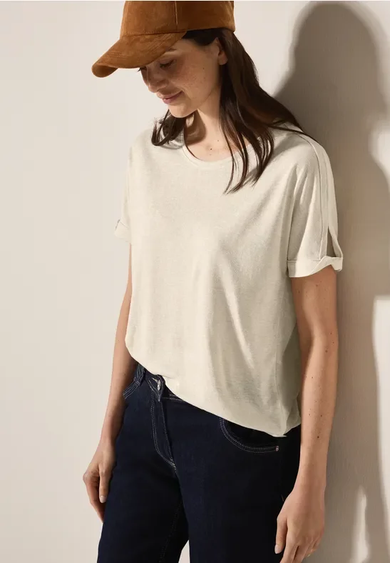 Thumbnail - Cecil Damen Leinen-Look Glitzer-Shirt in Beige, Gr: M