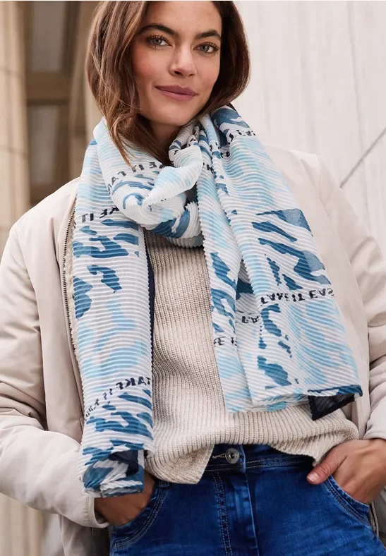 Cecil Damen Gemusterter Plissée Schal in Blau, Gr: One size