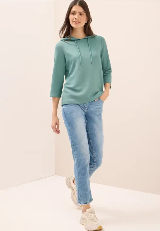 Cecil Damen Hoodie Shirt in Rippstruktur in Grün, Gr: L