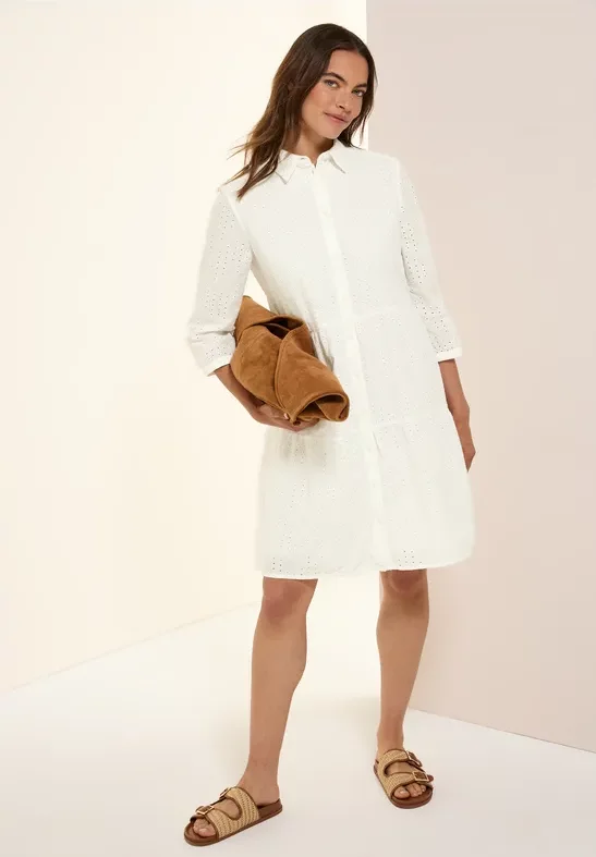 Cecil Damen Kleid mit Lochstickerei in Weiß, Gr: XL