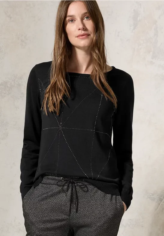 Cecil Damen Pullover mit Glitzer-Details in Schwarz, Gr: XS