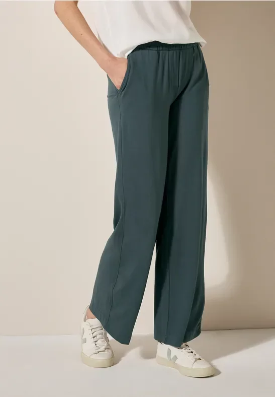 Thumbnail - Cecil Damen Wide Leg Jersey-Hose in Grün, Gr: XL