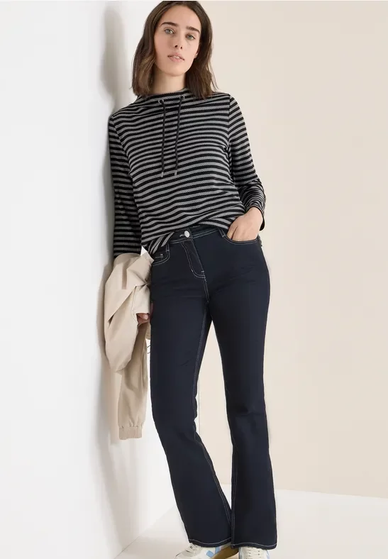 Cecil Damen Gestreiftes Funnelneck Shirt in Grau, Gr: XXL