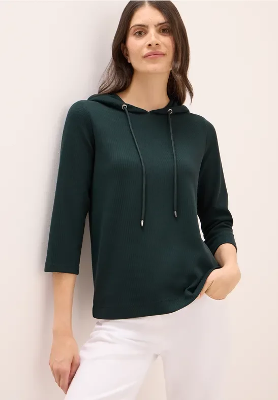 Thumbnail - Cecil Damen Hoodie Shirt in Rippstruktur in Grün, Gr: L