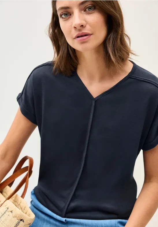 Thumbnail - Cecil Damen T-Shirt mit Deko-Nähten in Blau, Gr: S